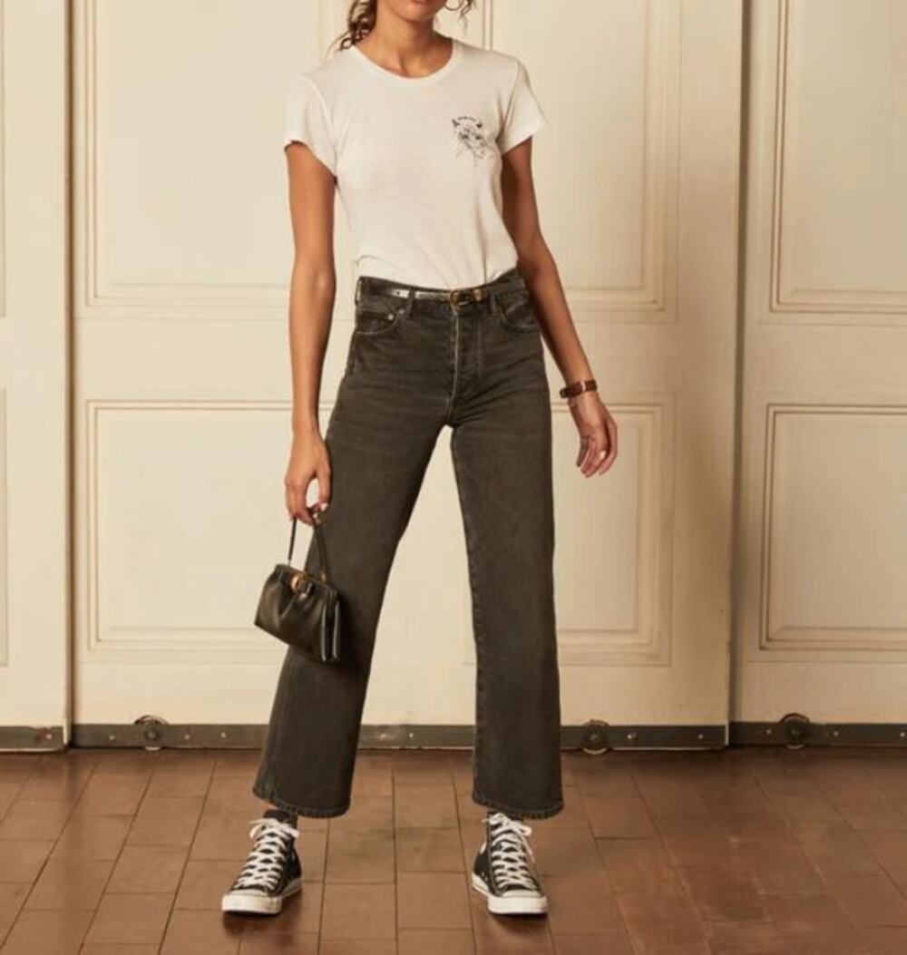 Boyish The Mikey Moonstruck Black high Rise stretch wide leg jean Junior 27 3730